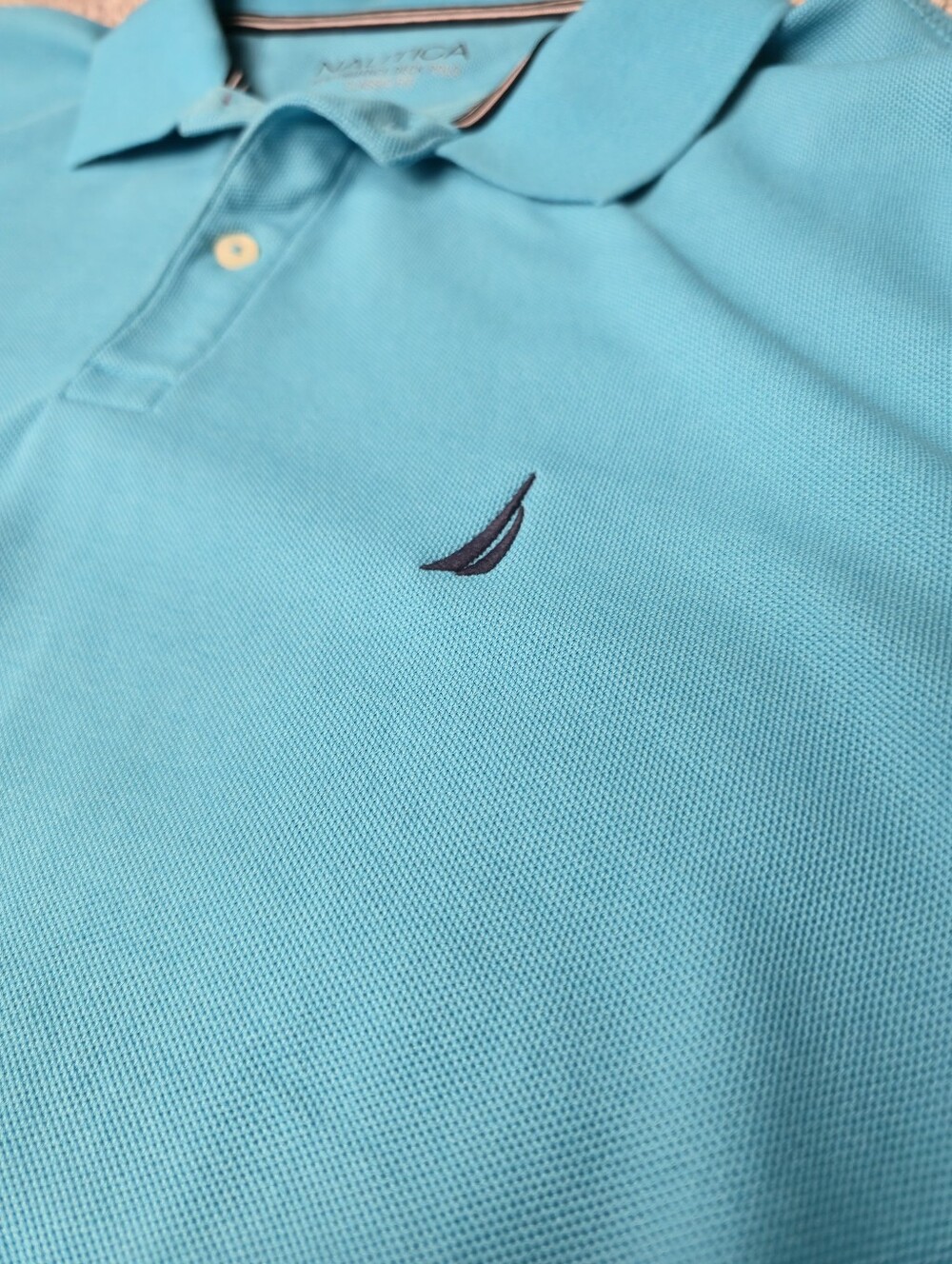 Nautica Mens XXL Aqua Blue Performance Deck Polo Shirt Contrast Trim Classic Fit - Picture 2 of 9